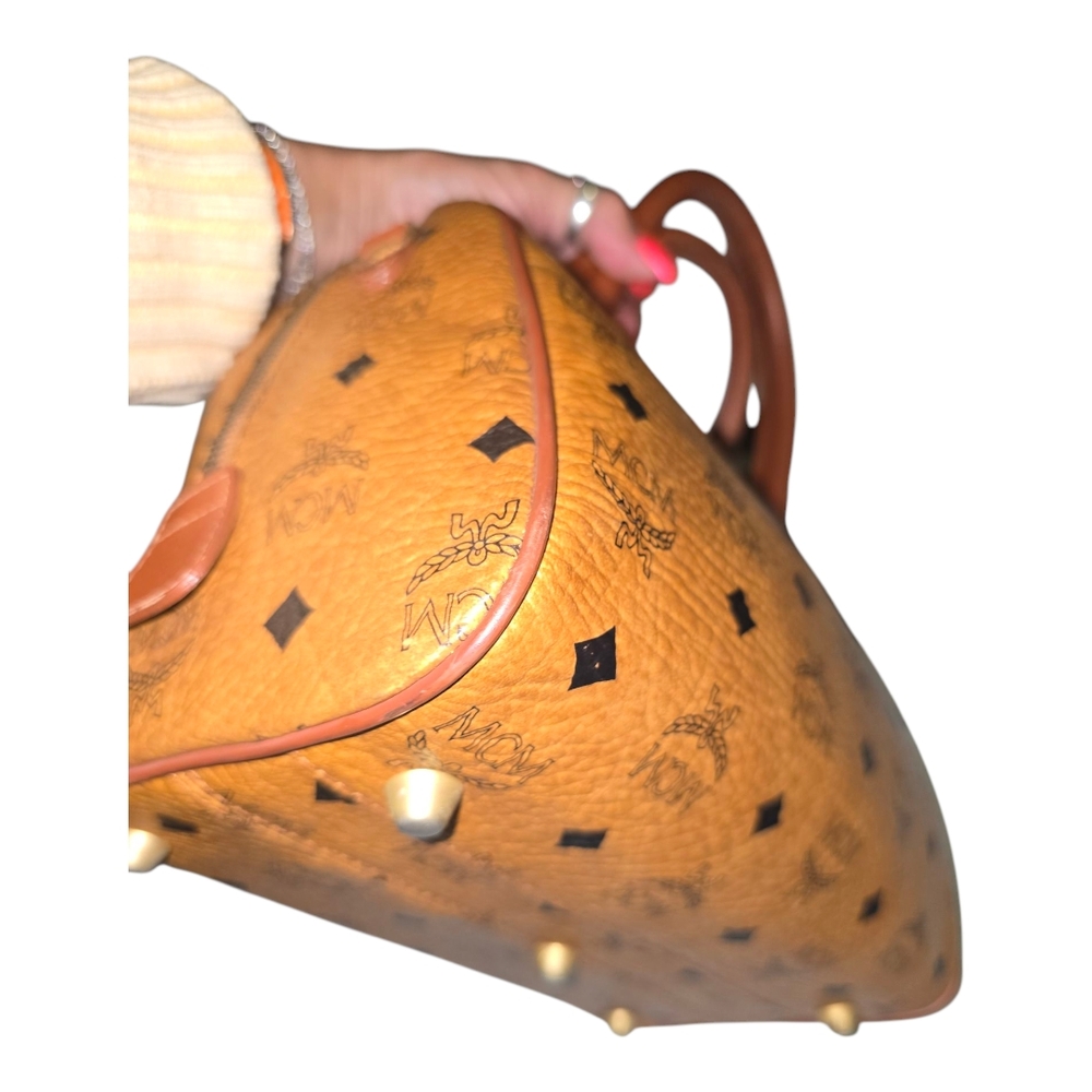 MCM Vintage Monogram Logo Visetos Boston Bag Tan Leather PVC Handbag, WI… - Picture 6 of 17